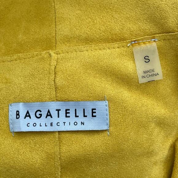 Bagatelle Faux Suede Drape Moto Jacket Blazer Open Front Yellow,‎ Size Small - Picture 4 of 15